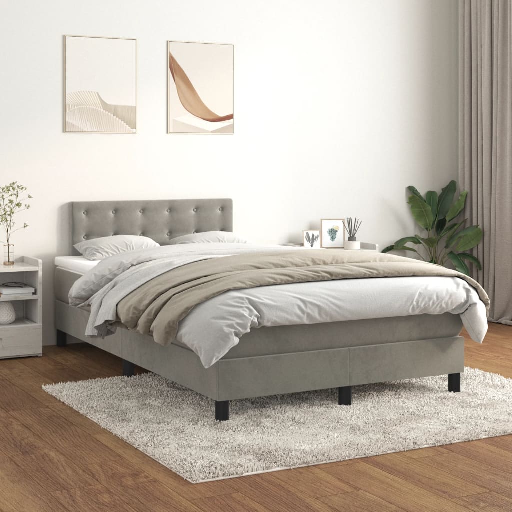 Boxspring met matras fluweel lichtgrijs 120x200 cm is nu te koop bij PeponiXL, paradijselijk wonen!