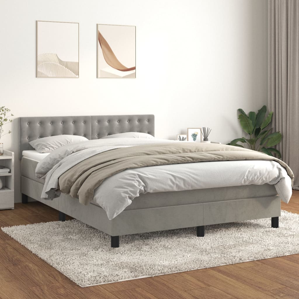 Boxspring met matras fluweel lichtgrijs 140x200 cm is nu te koop bij PeponiXL, paradijselijk wonen!