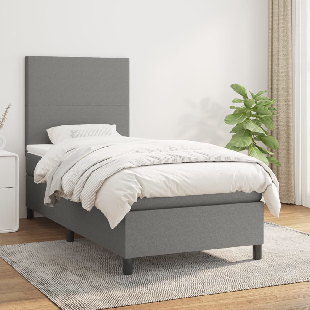 Boxspring met matras stof donkergrijs 90x190 cm is nu te koop bij PeponiXL, paradijselijk wonen!