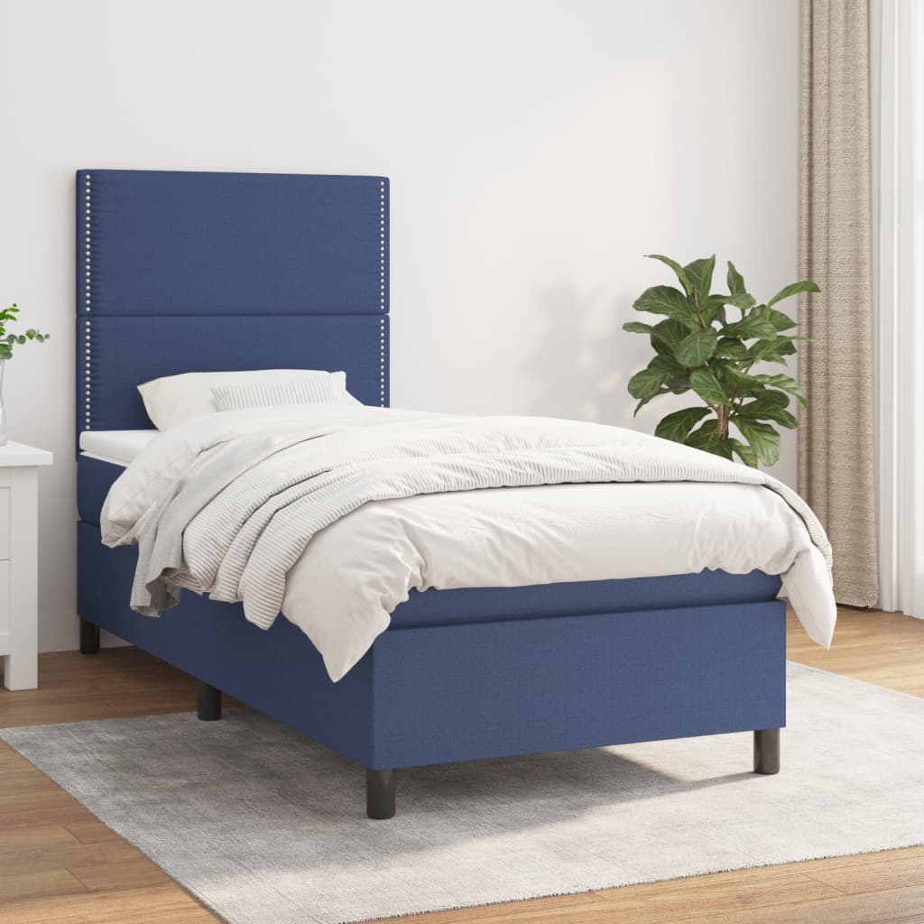Boxspring met matras stof blauw 90x190 cm is nu te koop bij PeponiXL, paradijselijk wonen!