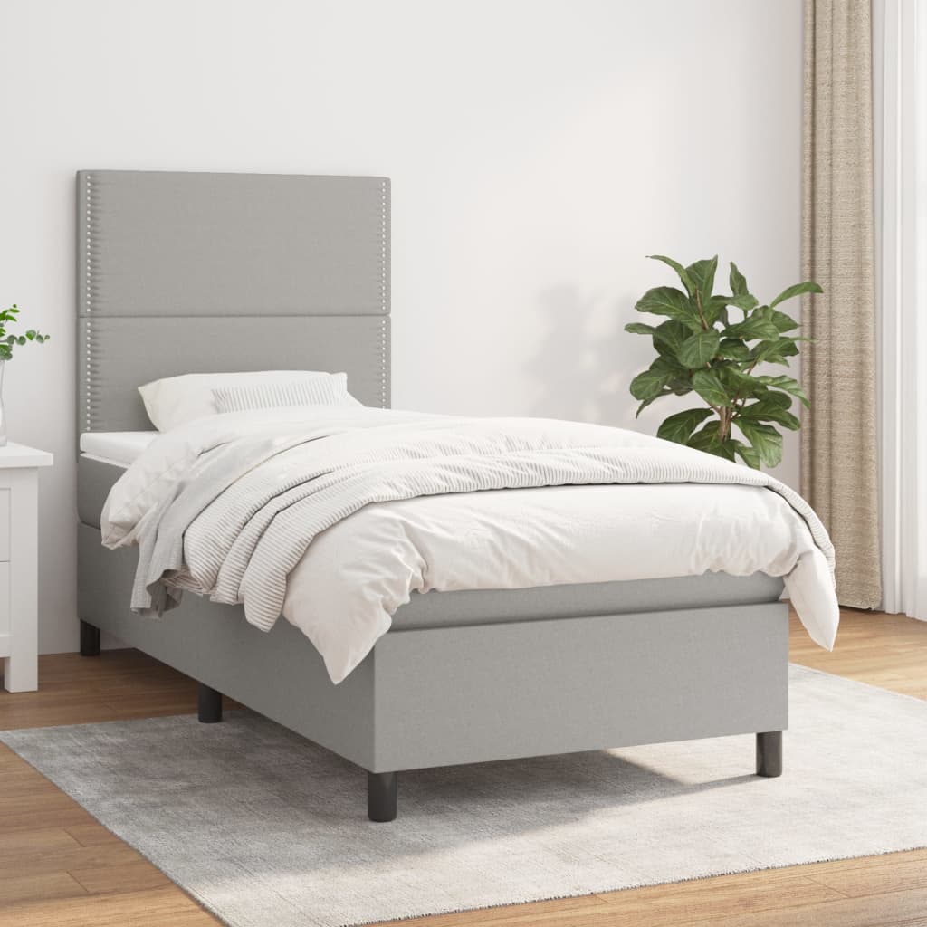 Boxspring met matras stof lichtgrijs 90x200 cm is nu te koop bij PeponiXL, paradijselijk wonen!