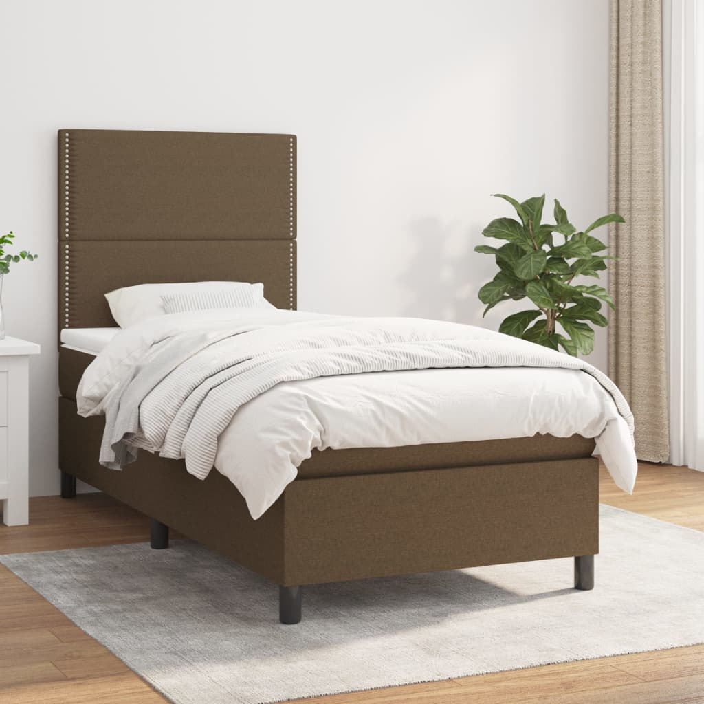 Boxspring met matras stof donkerbruin 90x200 cm is nu te koop bij PeponiXL, paradijselijk wonen!