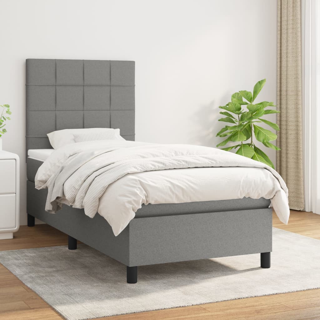 Boxspring met matras stof donkergrijs 90x200 cm is nu te koop bij PeponiXL, paradijselijk wonen!