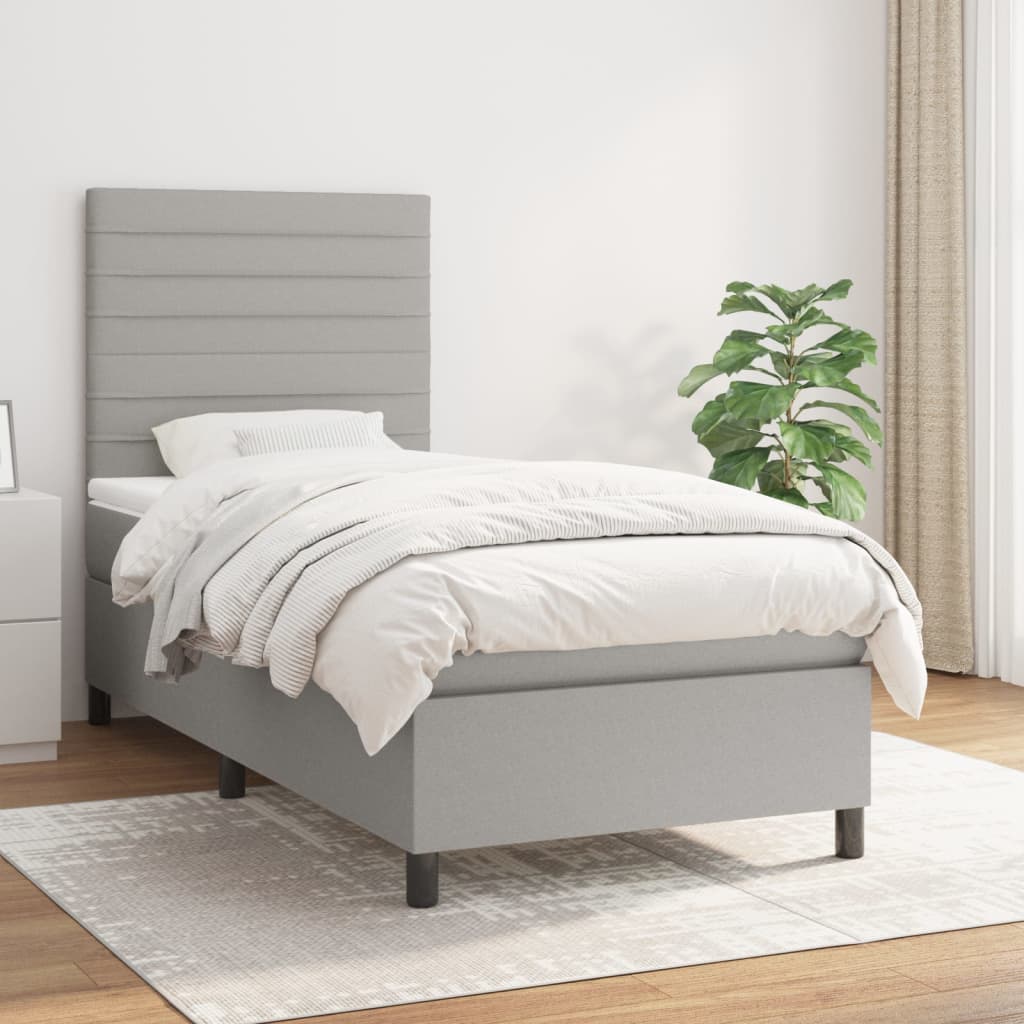 Boxspring met matras stof lichtgrijs 90x190 cm is nu te koop bij PeponiXL, paradijselijk wonen!