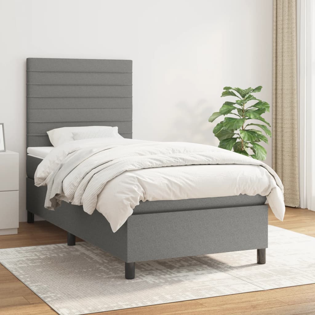 Boxspring met matras stof donkergrijs 90x200 cm is nu te koop bij PeponiXL, paradijselijk wonen!