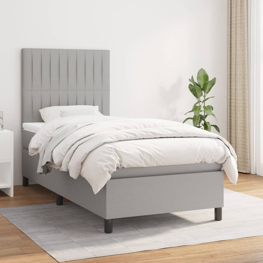 Boxspring met matras stof lichtgrijs 100x200 cm is nu te koop bij PeponiXL, paradijselijk wonen!