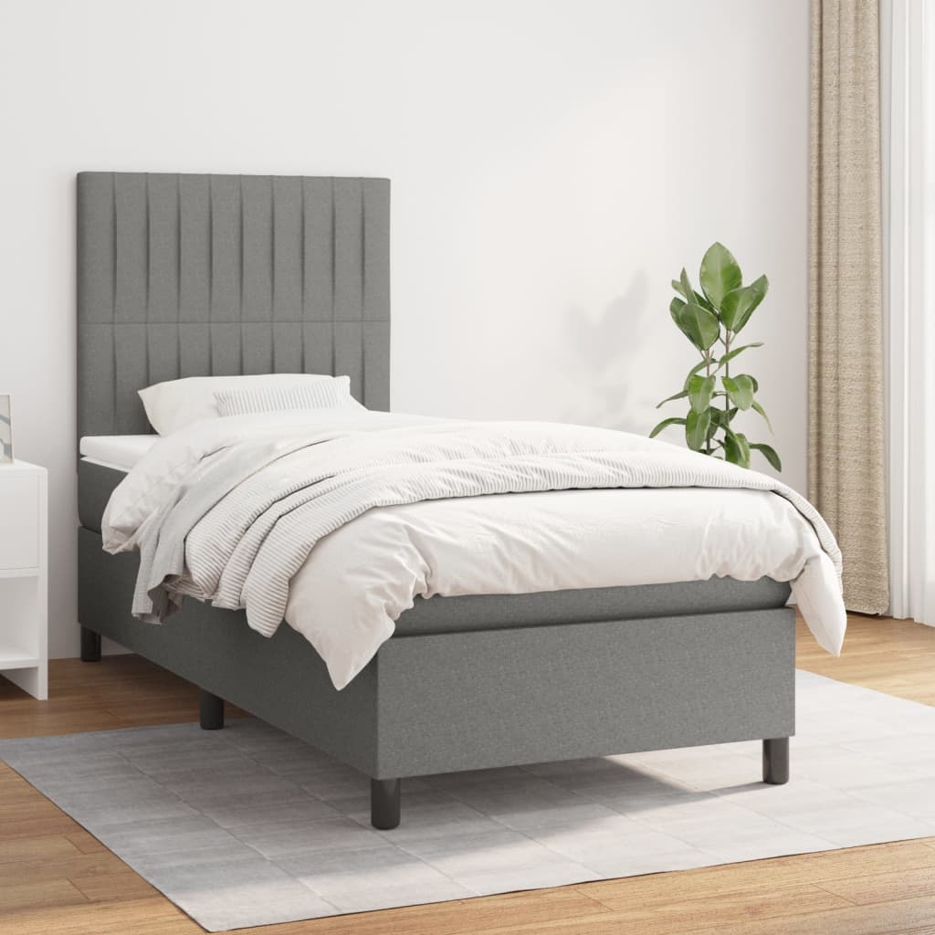 Boxspring met matras stof donkergrijs 100x200 cm is nu te koop bij PeponiXL, paradijselijk wonen!