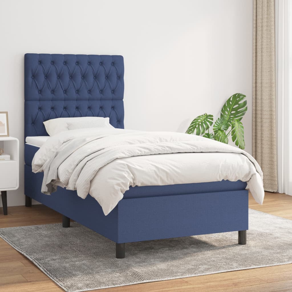 Boxspring met matras stof blauw 90x200 cm is nu te koop bij PeponiXL, paradijselijk wonen!