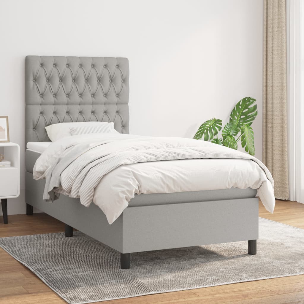 Boxspring met matras stof lichtgrijs 100x200 cm is nu te koop bij PeponiXL, paradijselijk wonen!