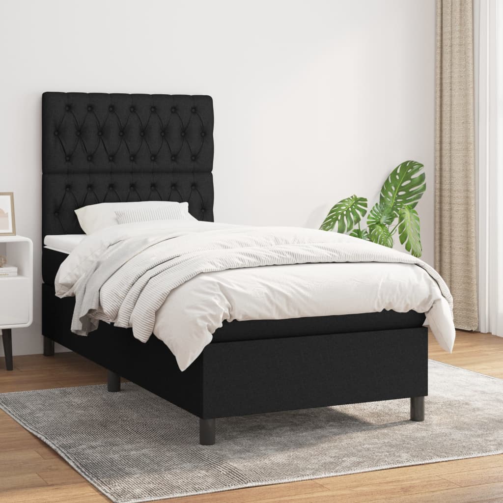 Boxspring met matras stof zwart 100x200 cm is nu te koop bij PeponiXL, paradijselijk wonen!