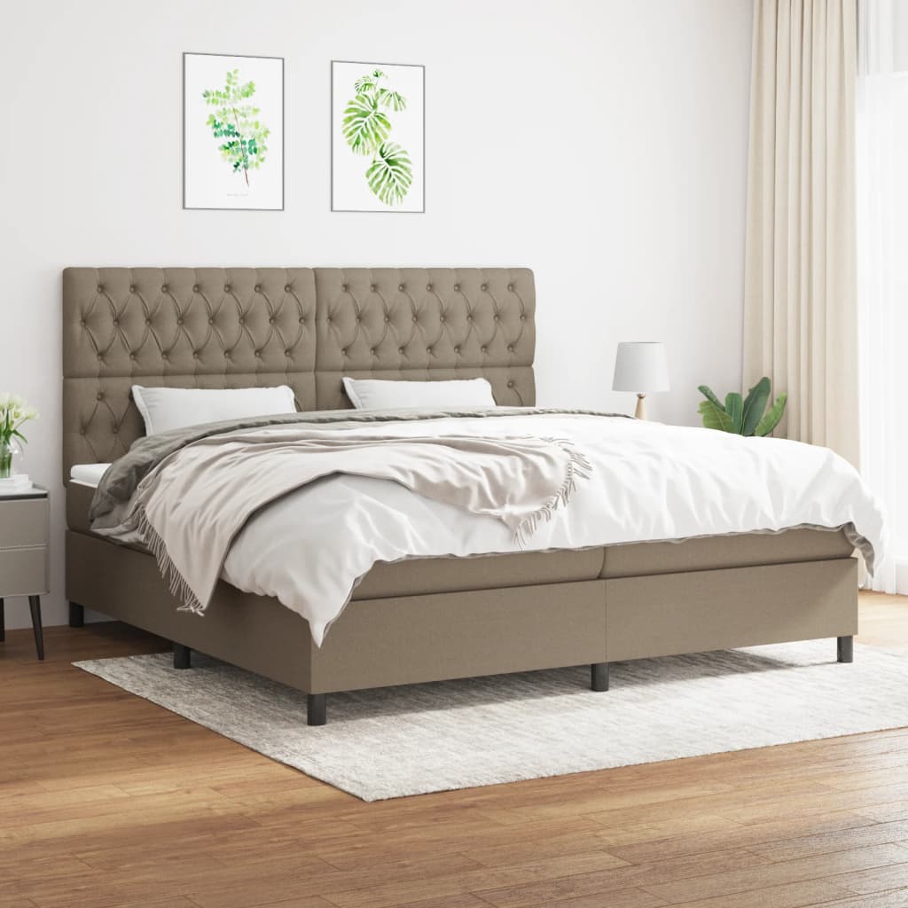 Boxspring met matras stof taupe 200x200 cm is nu te koop bij PeponiXL, paradijselijk wonen!