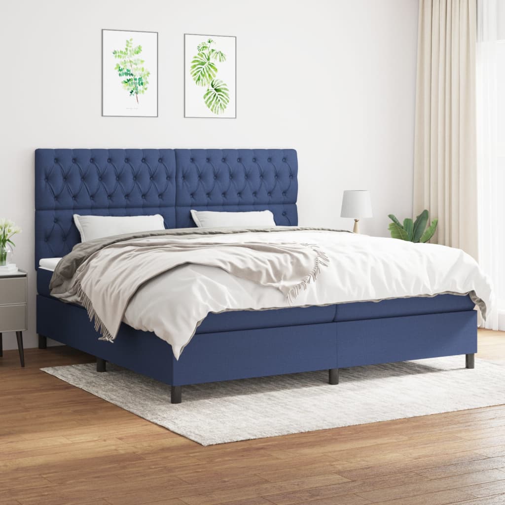 Boxspring met matras stof blauw 200x200 cm is nu te koop bij PeponiXL, paradijselijk wonen!