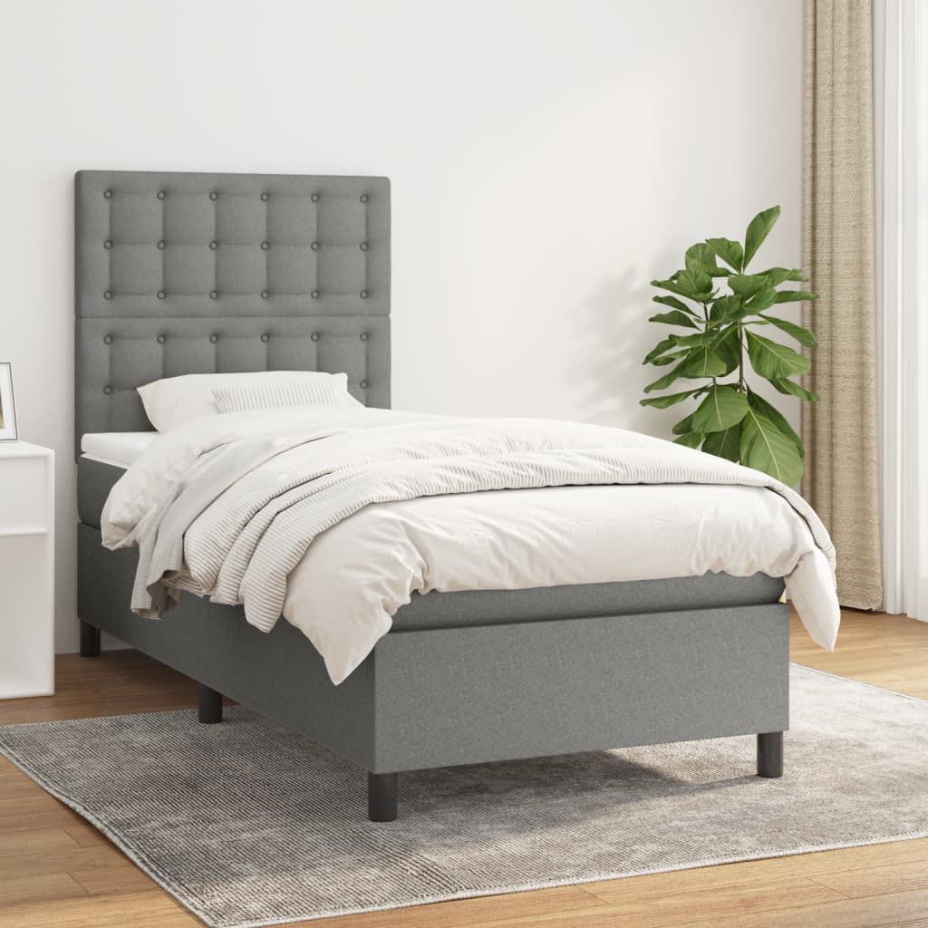 Boxspring met matras stof donkergrijs 90x200 cm is nu te koop bij PeponiXL, paradijselijk wonen!