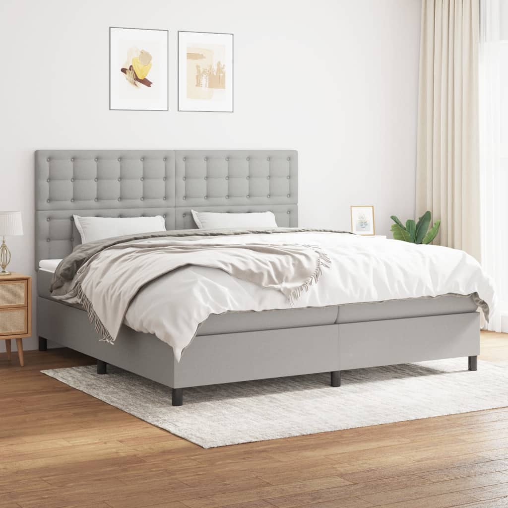 Boxspring met matras stof lichtgrijs 200x200 cm is nu te koop bij PeponiXL, paradijselijk wonen!