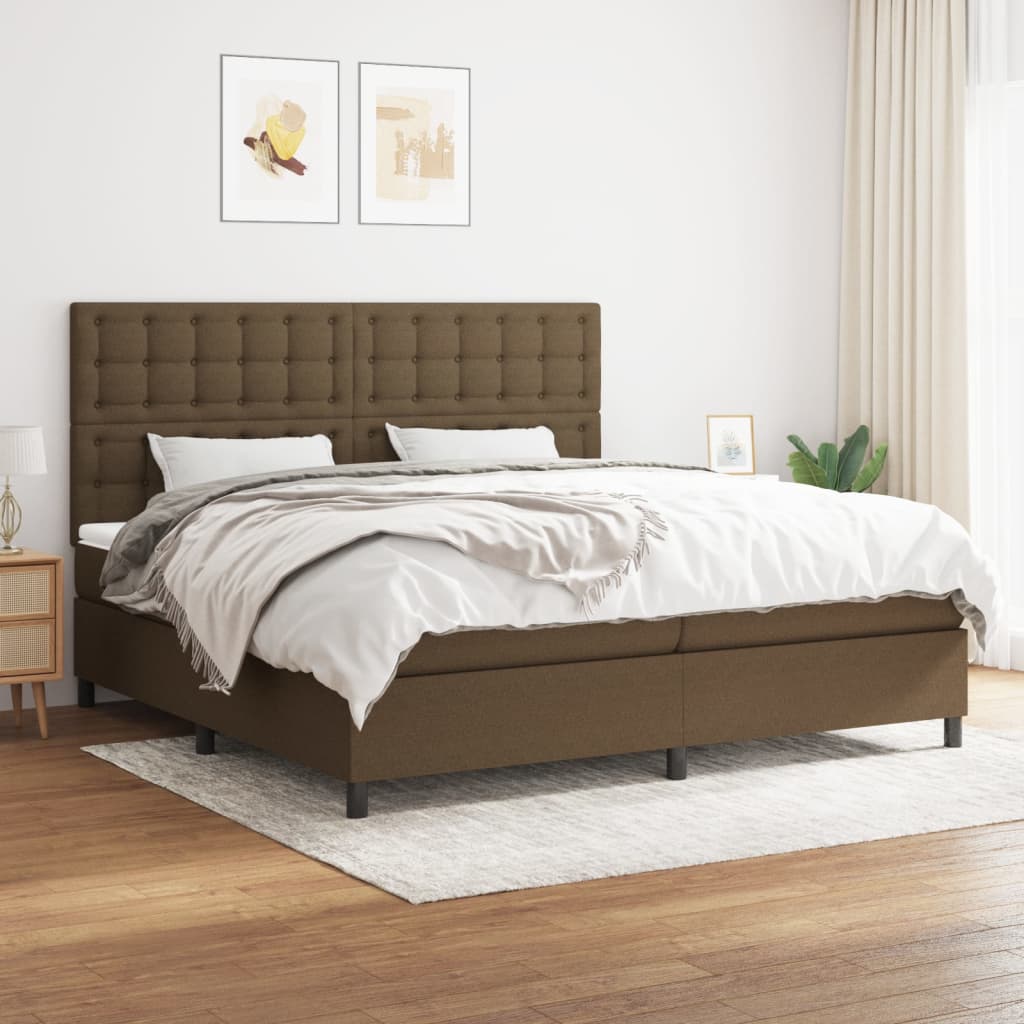 Boxspring met matras stof donkerbruin 200x200 cm is nu te koop bij PeponiXL, paradijselijk wonen!