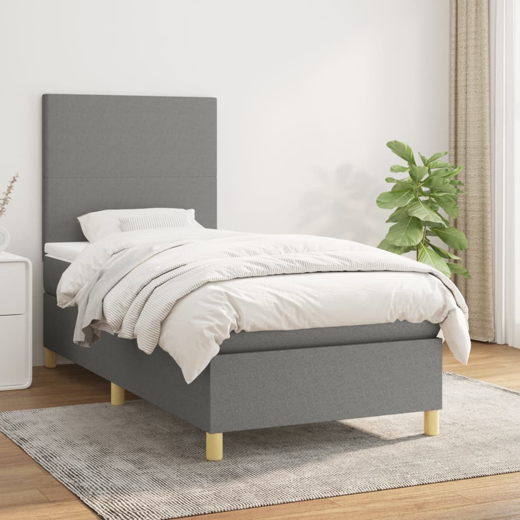 Boxspring met matras stof donkergrijs 90x200 cm is nu te koop bij PeponiXL, paradijselijk wonen!