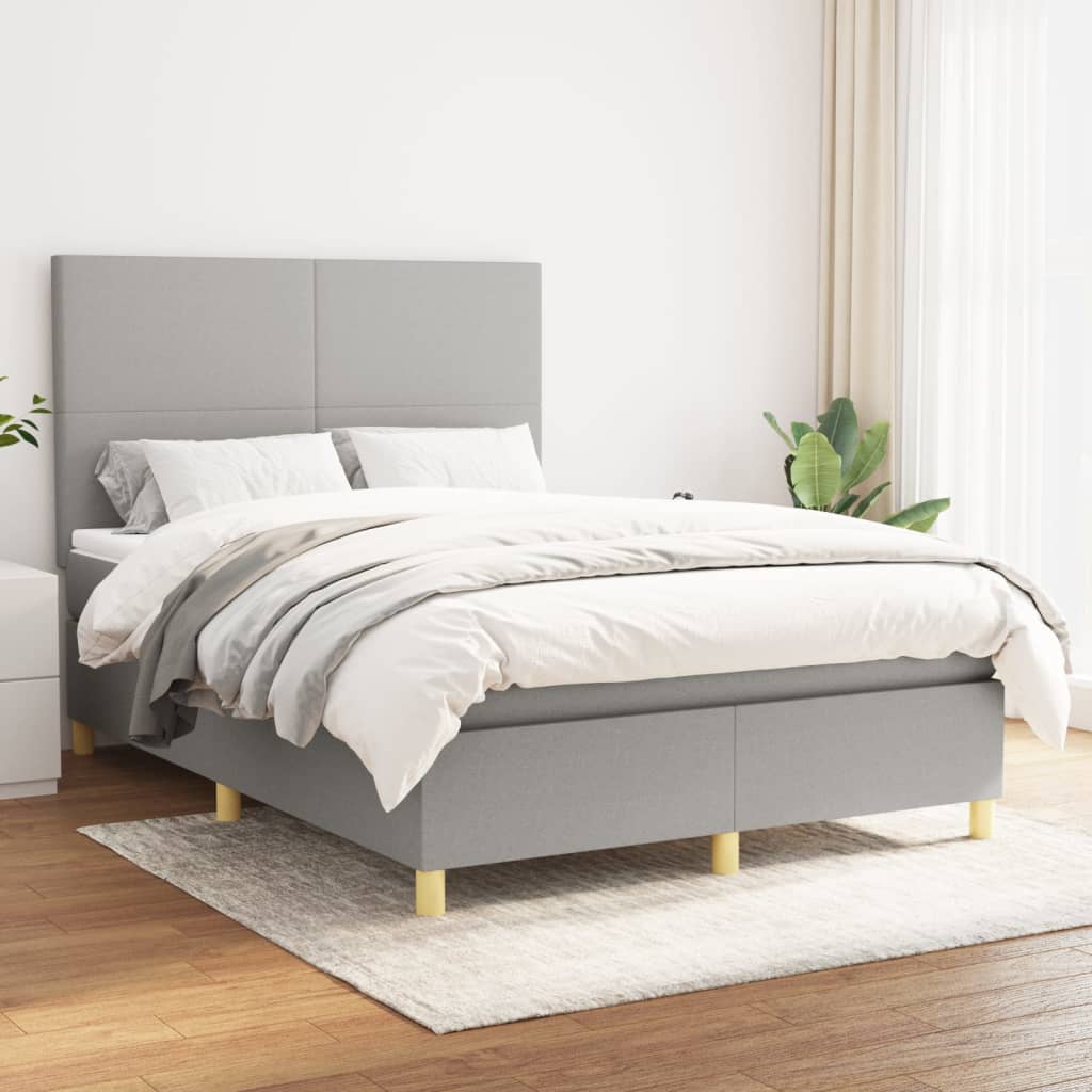 Boxspring met matras stof lichtgrijs 140x190 cm is nu te koop bij PeponiXL, paradijselijk wonen!