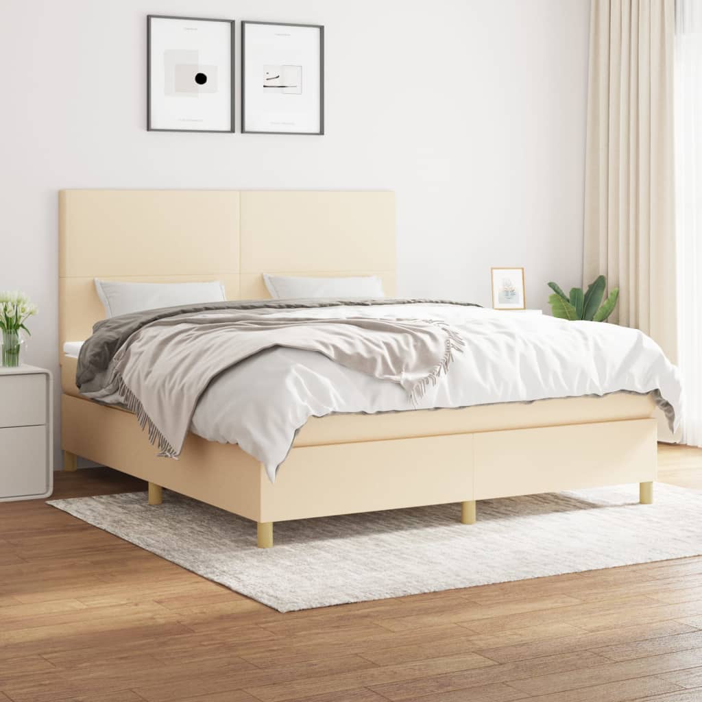 Boxspring met matras stof crèmekleurig 180x200 cm is nu te koop bij PeponiXL, paradijselijk wonen!
