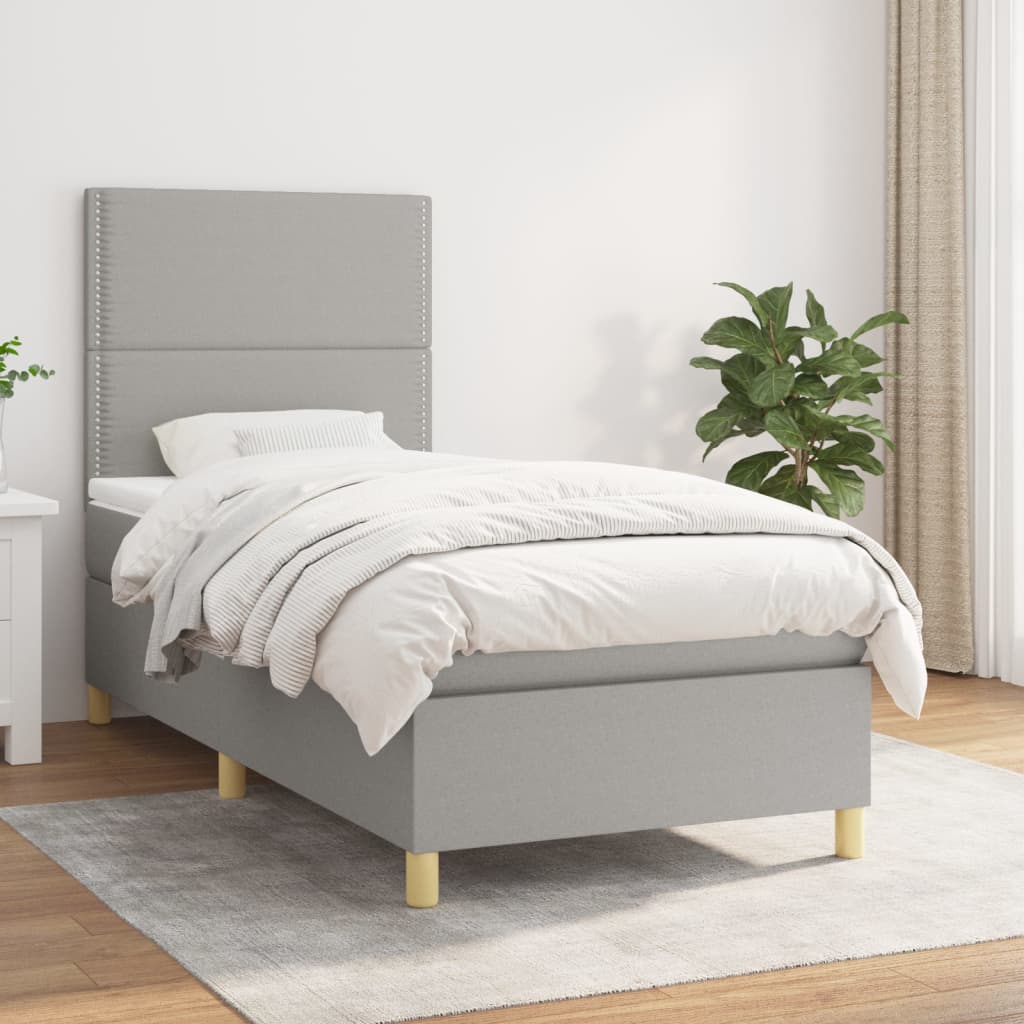 Boxspring met matras stof lichtgrijs 90x200 cm is nu te koop bij PeponiXL, paradijselijk wonen!