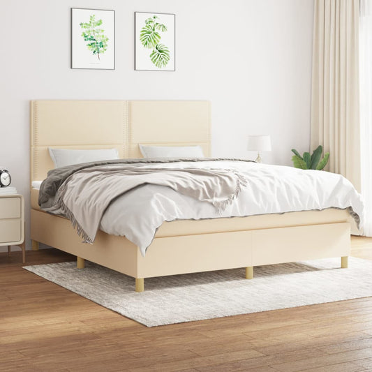 Boxspring met matras stof crèmekleurig 180x200 cm is nu te koop bij PeponiXL, paradijselijk wonen!