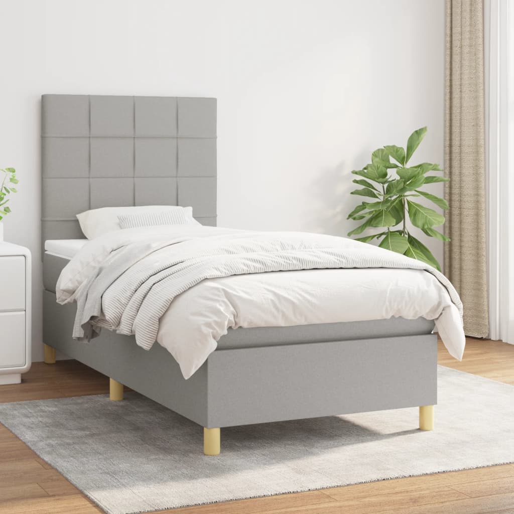 Boxspring met matras stof lichtgrijs 90x200 cm is nu te koop bij PeponiXL, paradijselijk wonen!