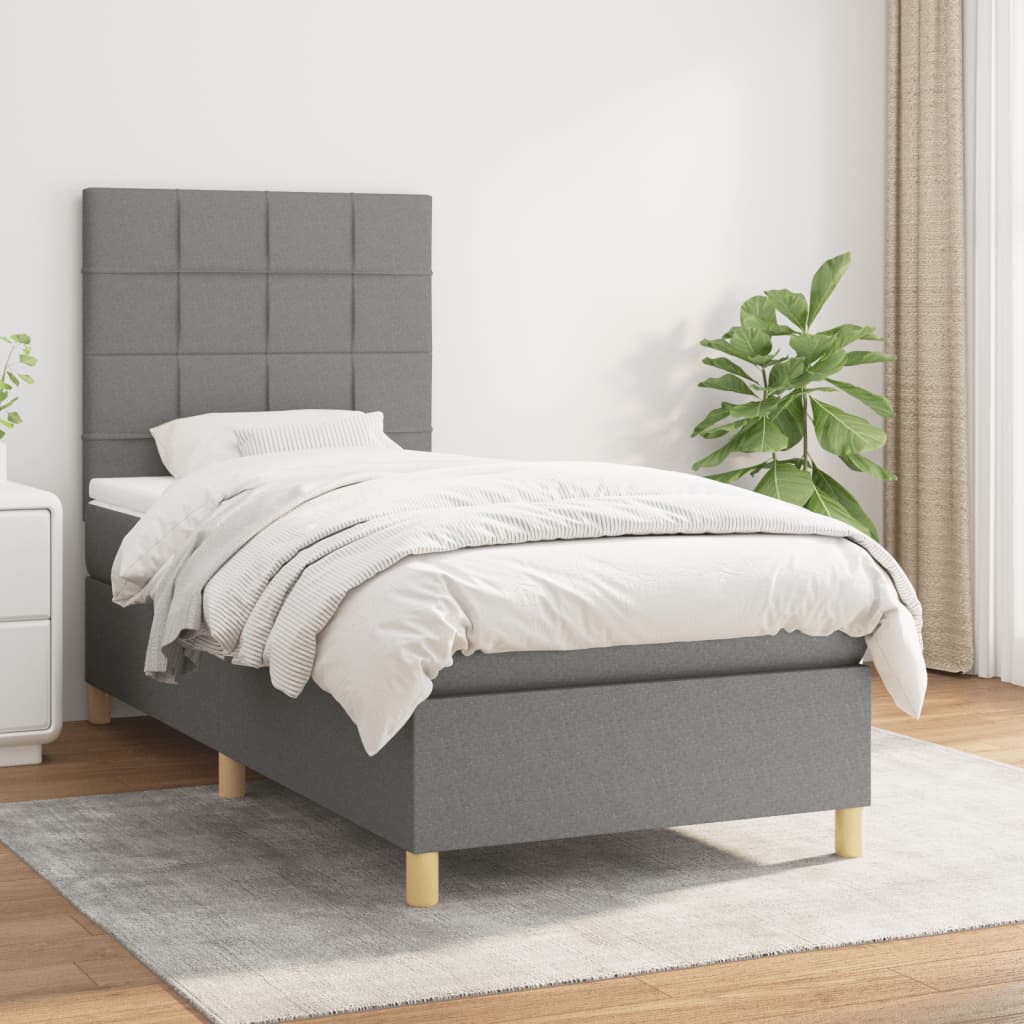 Boxspring met matras stof donkergrijs 90x200 cm is nu te koop bij PeponiXL, paradijselijk wonen!