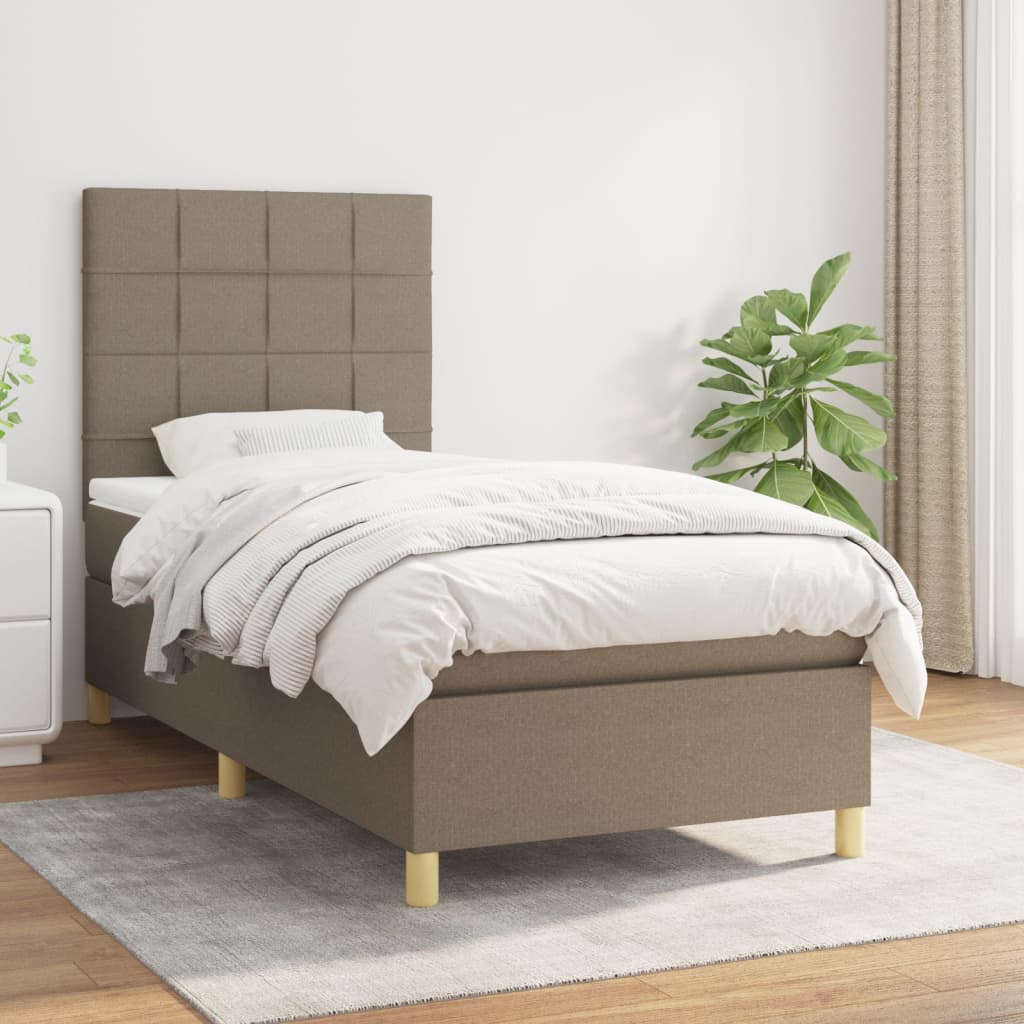 Boxspring met matras stof taupe 90x200 cm is nu te koop bij PeponiXL, paradijselijk wonen!