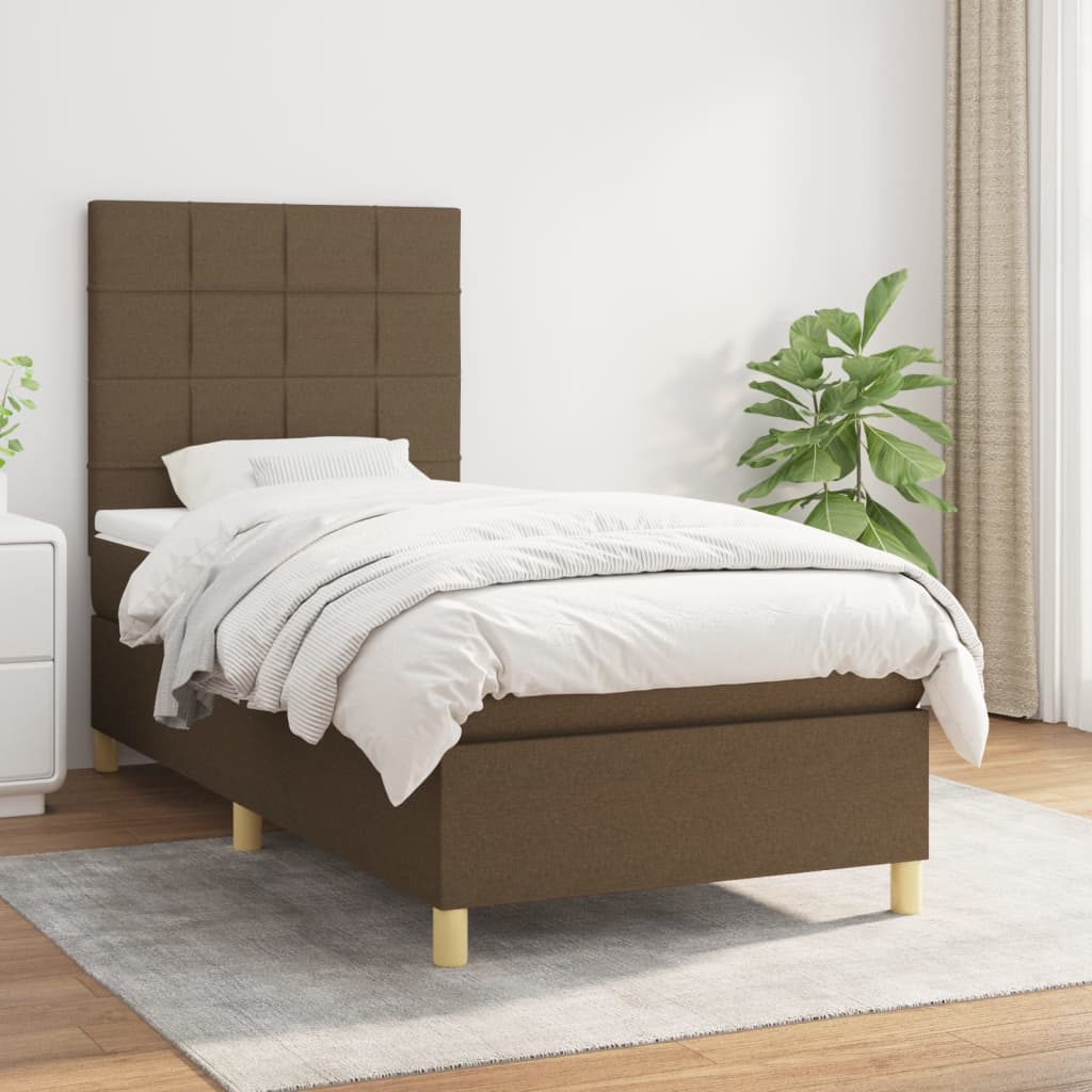 Boxspring met matras stof donkerbruin 100x200 cm is nu te koop bij PeponiXL, paradijselijk wonen!