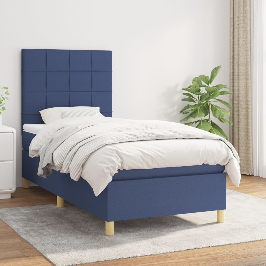 Boxspring met matras stof blauw 100x200 cm is nu te koop bij PeponiXL, paradijselijk wonen!