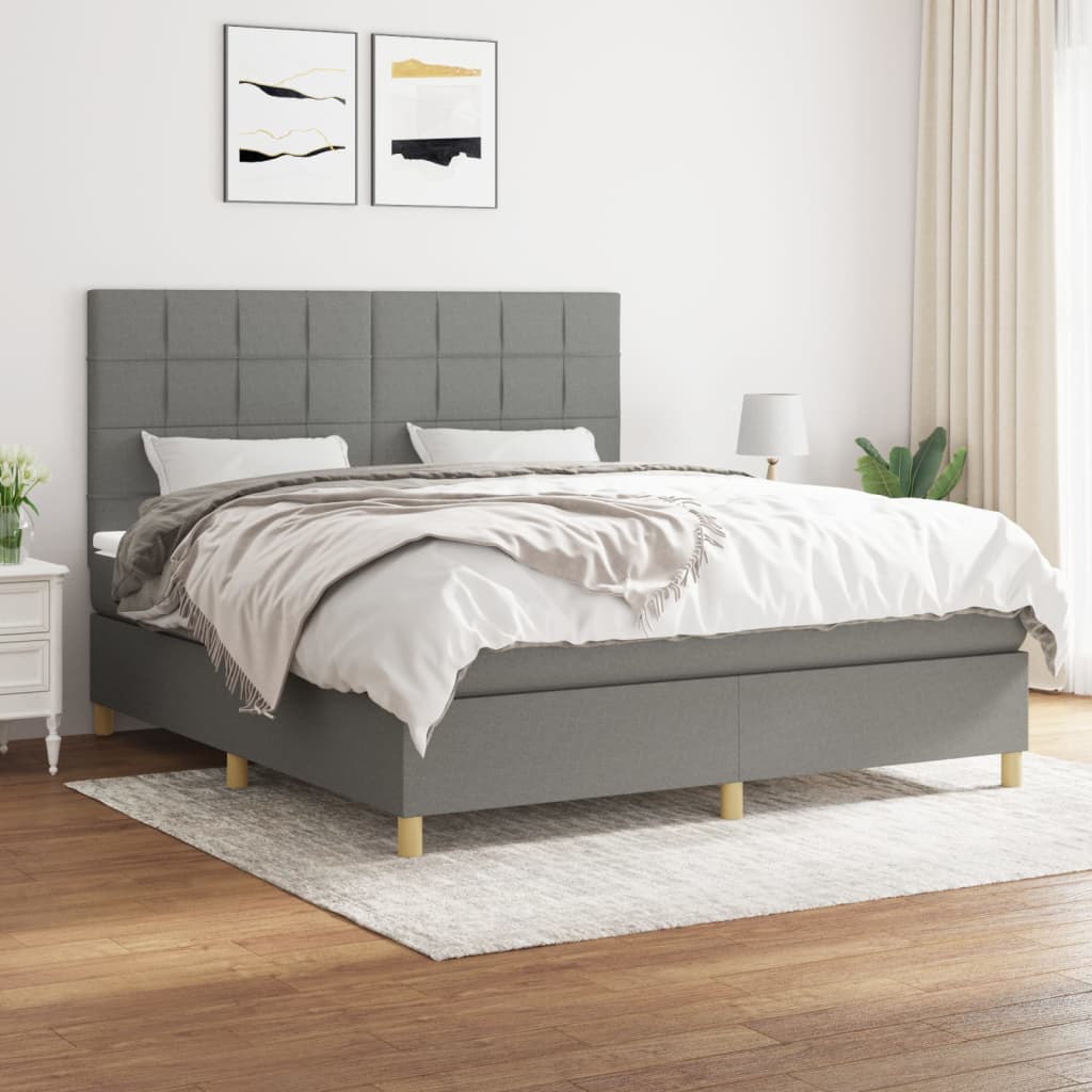 Boxspring met matras stof donkergrijs 160x200 cm is nu te koop bij PeponiXL, paradijselijk wonen!