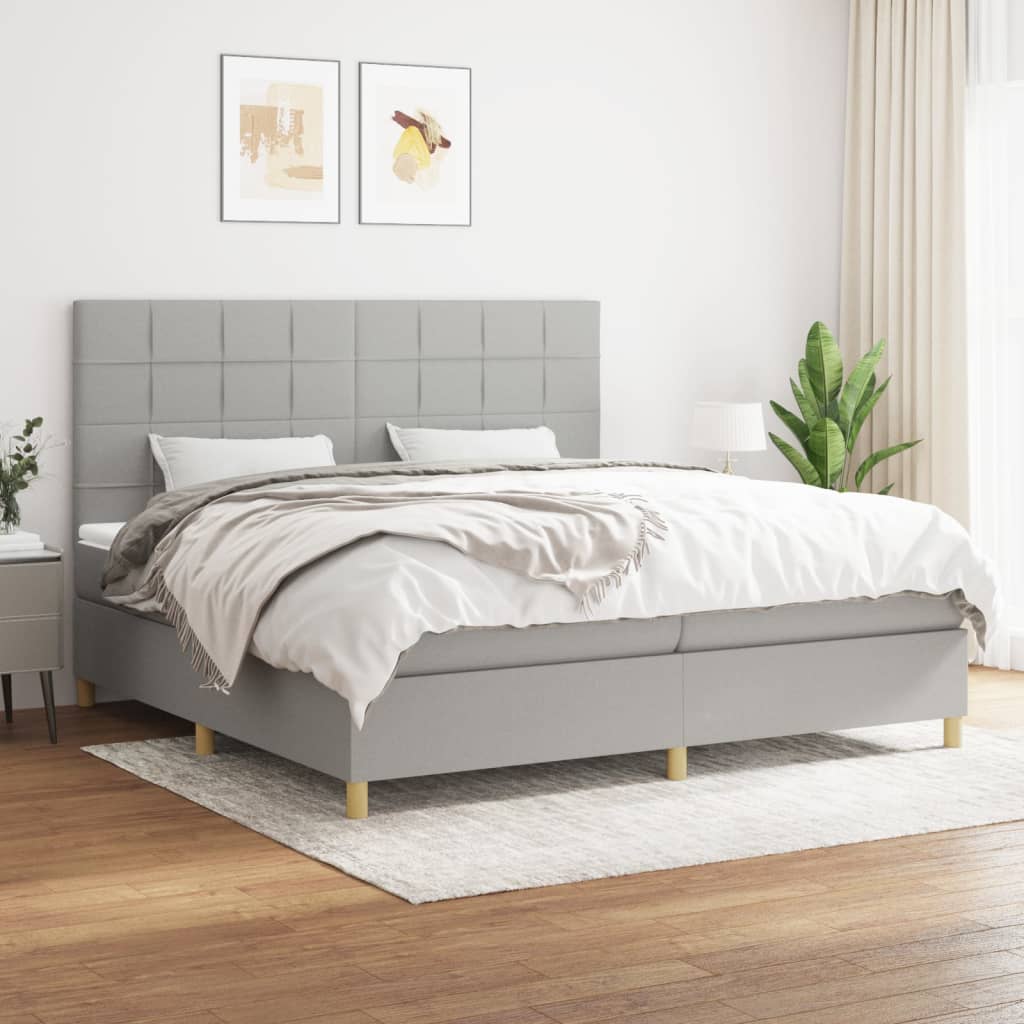 Boxspring met matras stof lichtgrijs 200x200 cm is nu te koop bij PeponiXL, paradijselijk wonen!