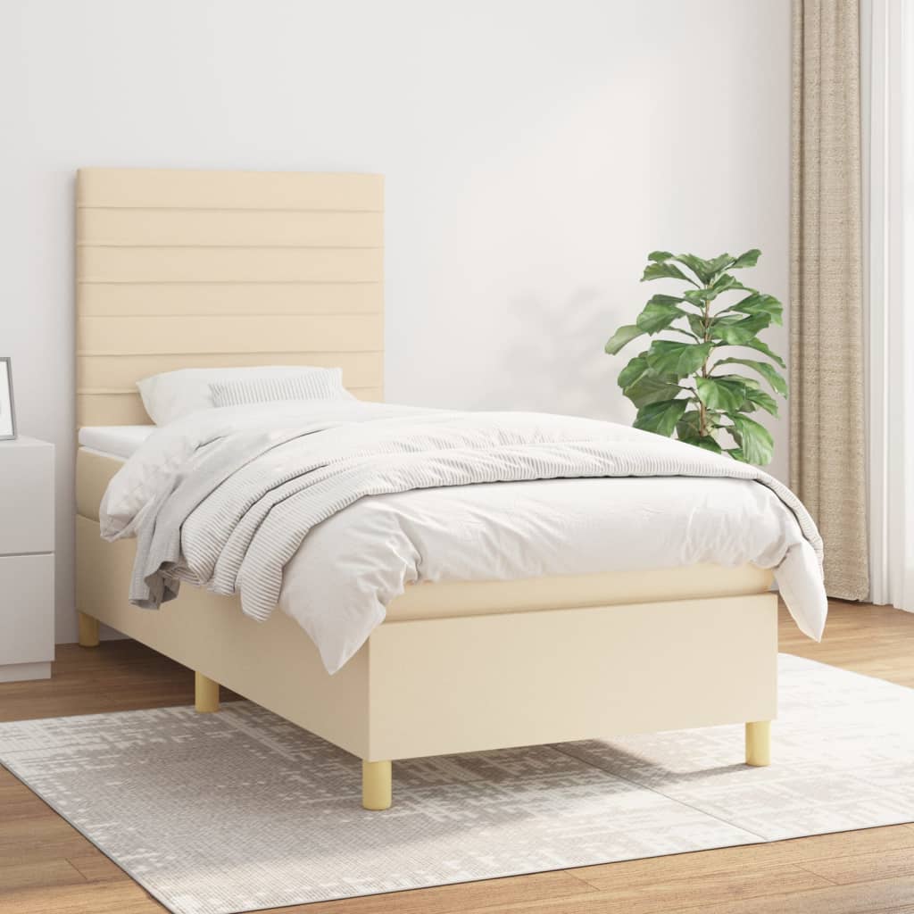 Boxspring met matras stof crèmekleurig 80x200 cm is nu te koop bij PeponiXL, paradijselijk wonen!