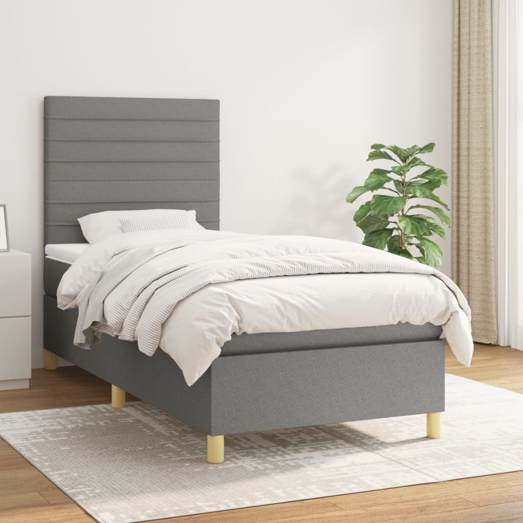 Boxspring met matras stof donkergrijs 90x200 cm is nu te koop bij PeponiXL, paradijselijk wonen!