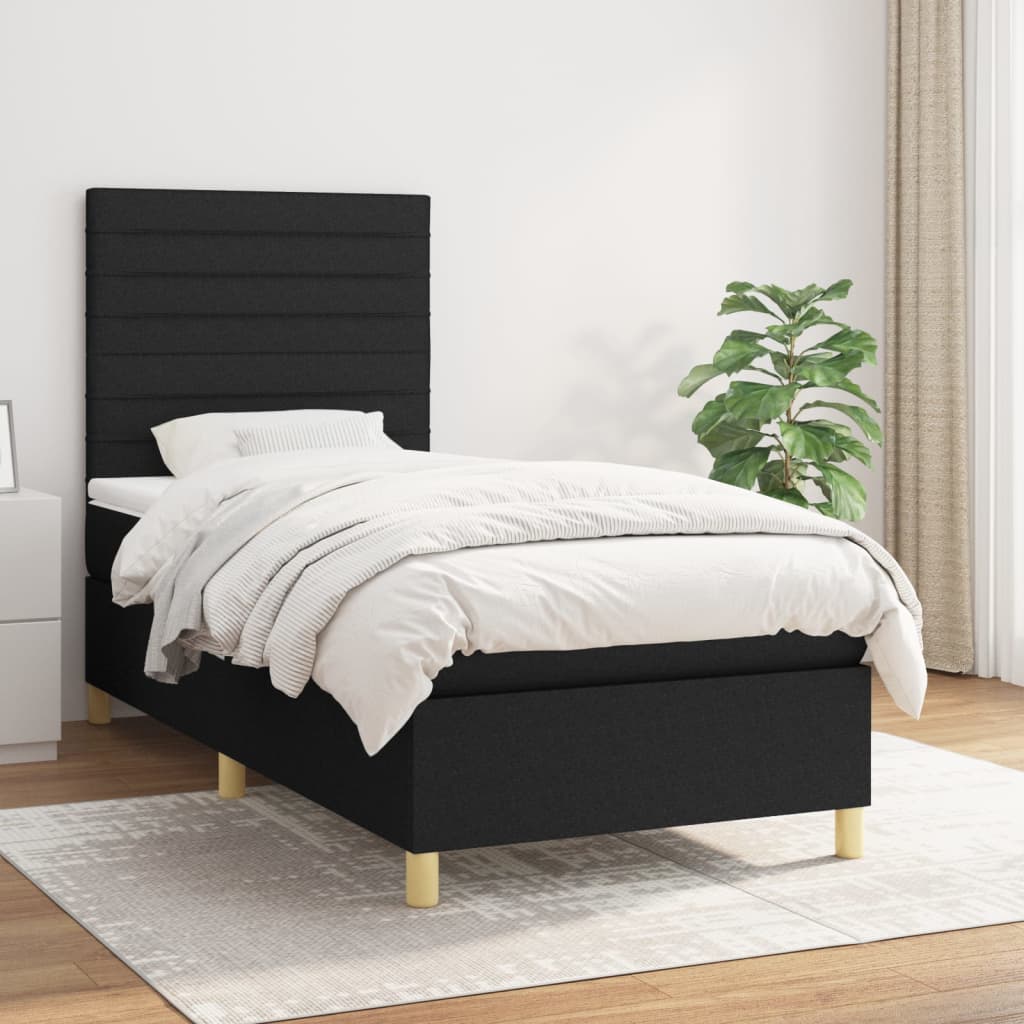 Boxspring met matras stof zwart 90x200 cm is nu te koop bij PeponiXL, paradijselijk wonen!