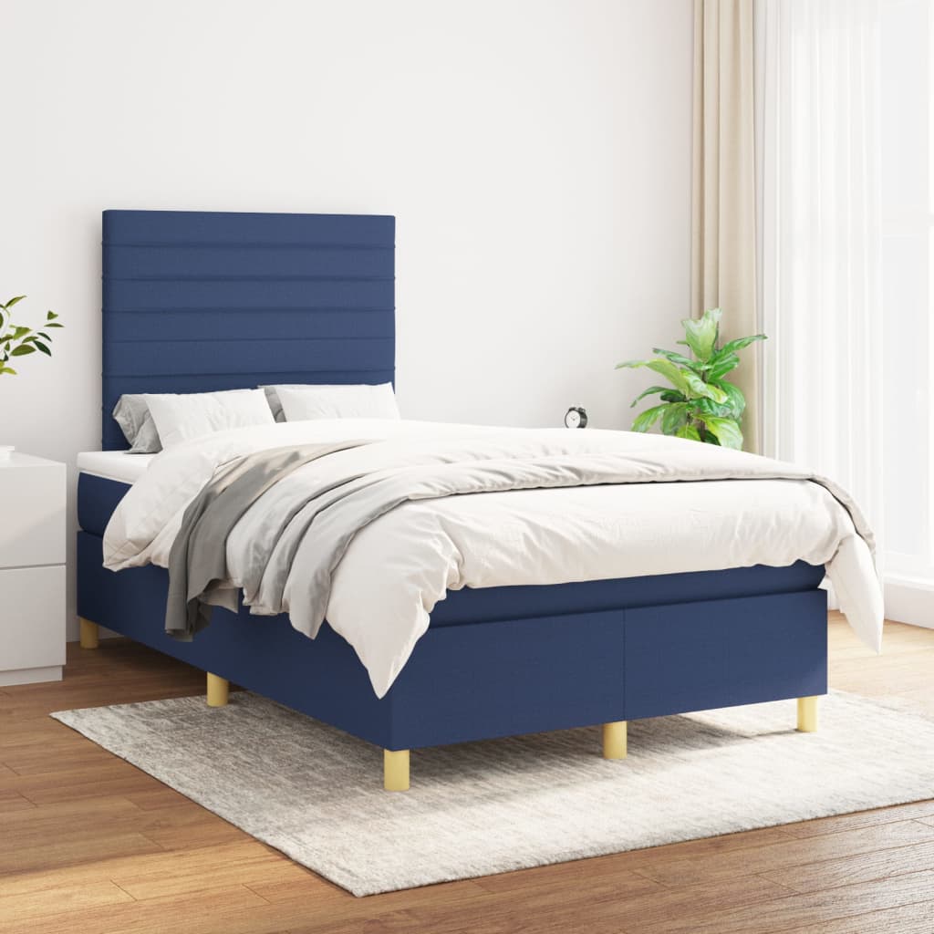 Boxspring met matras stof blauw 120x200 cm is nu te koop bij PeponiXL, paradijselijk wonen!