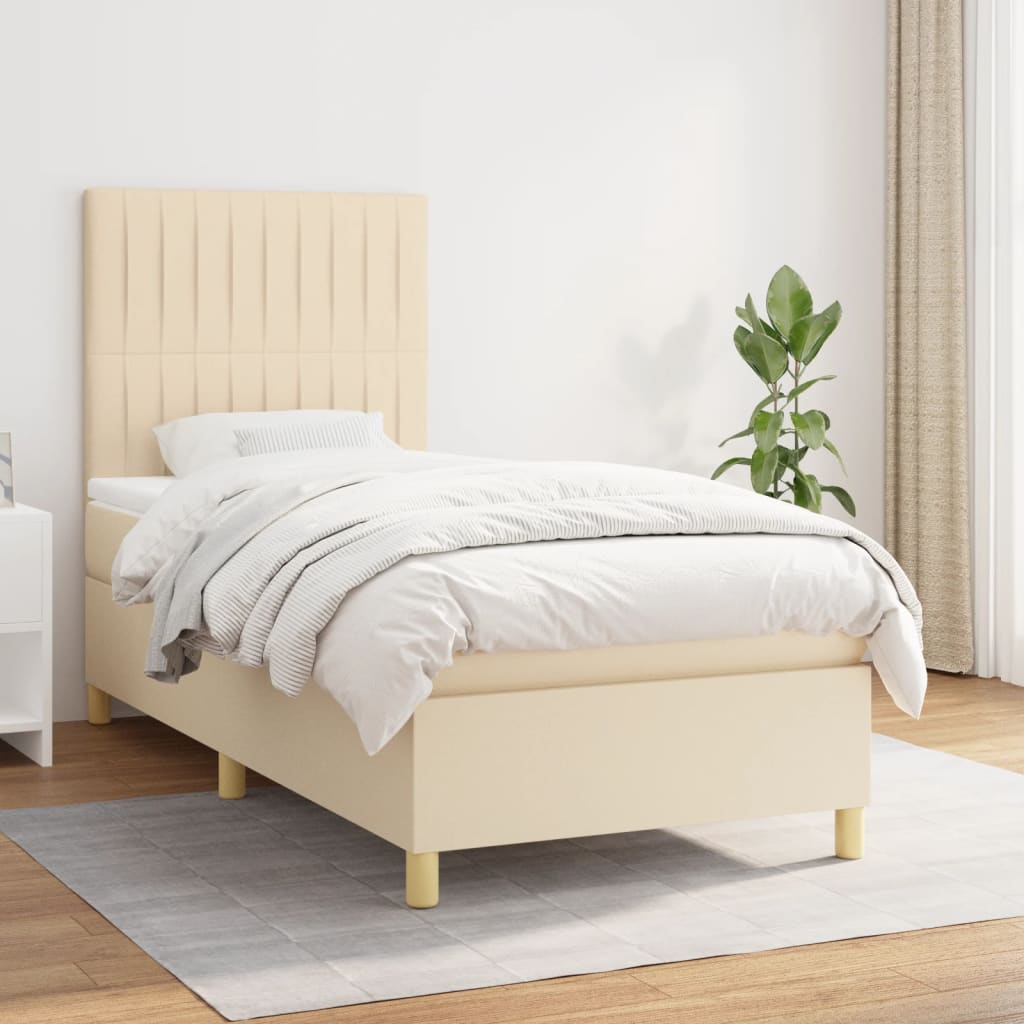 Boxspring met matras stof crèmekleurig 80x200 cm is nu te koop bij PeponiXL, paradijselijk wonen!