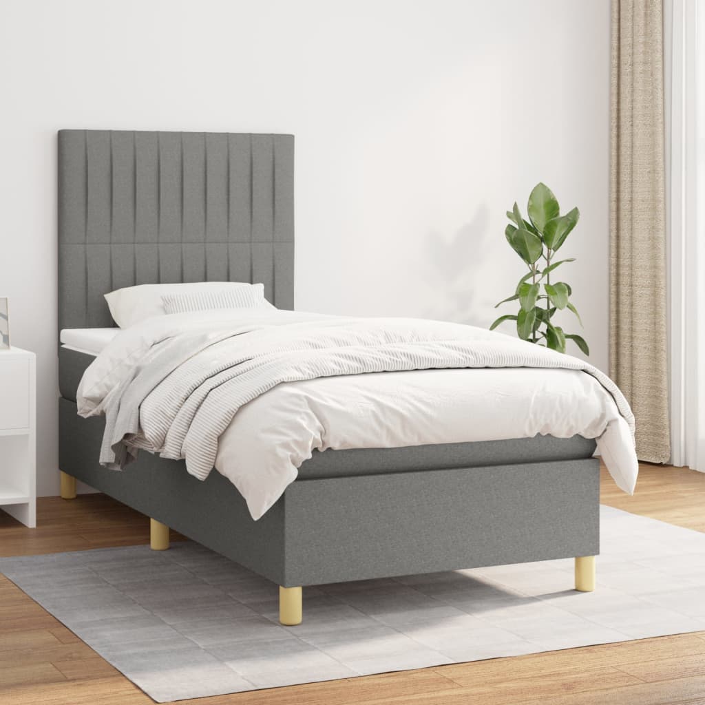 Boxspring met matras stof donkergrijs 90x190 cm is nu te koop bij PeponiXL, paradijselijk wonen!