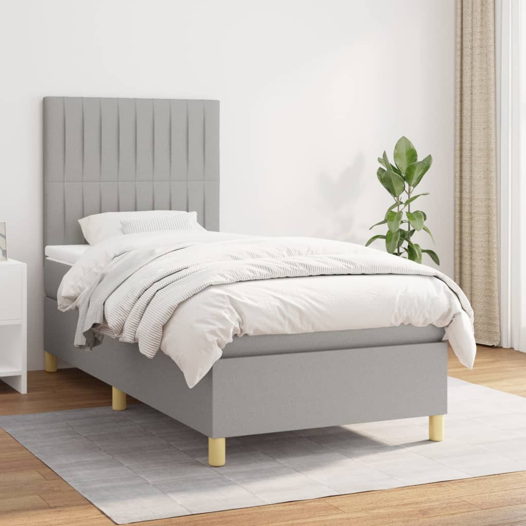 Boxspring met matras stof lichtgrijs 90x200 cm is nu te koop bij PeponiXL, paradijselijk wonen!