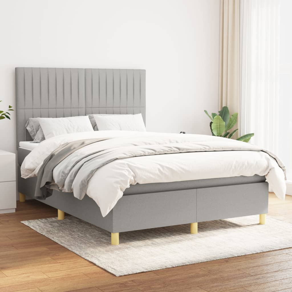 Boxspring met matras stof lichtgrijs 140x200 cm is nu te koop bij PeponiXL, paradijselijk wonen!