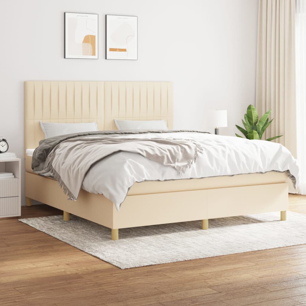 Boxspring met matras stof crèmekleurig 180x200 cm is nu te koop bij PeponiXL, paradijselijk wonen!