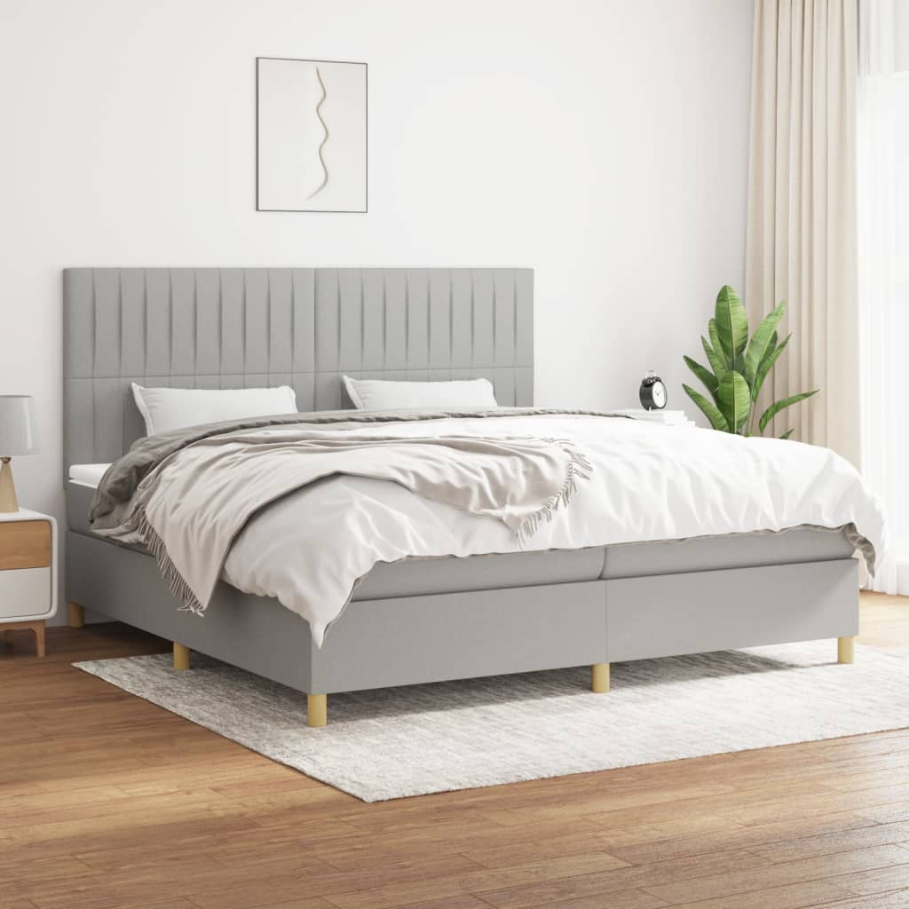 Boxspring met matras stof lichtgrijs 200x200 cm is nu te koop bij PeponiXL, paradijselijk wonen!