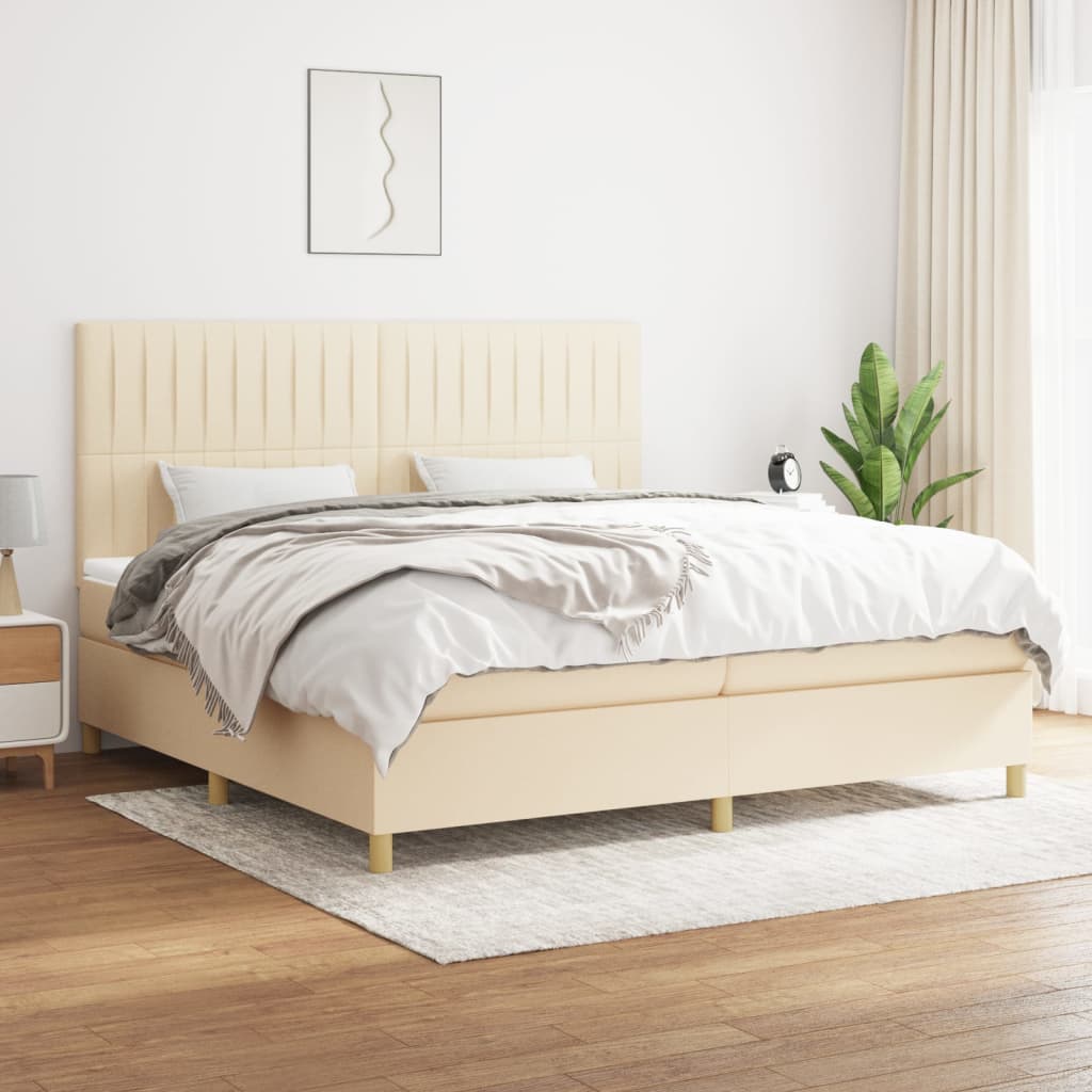 Boxspring met matras stof crèmekleurig 200x200 cm is nu te koop bij PeponiXL, paradijselijk wonen!