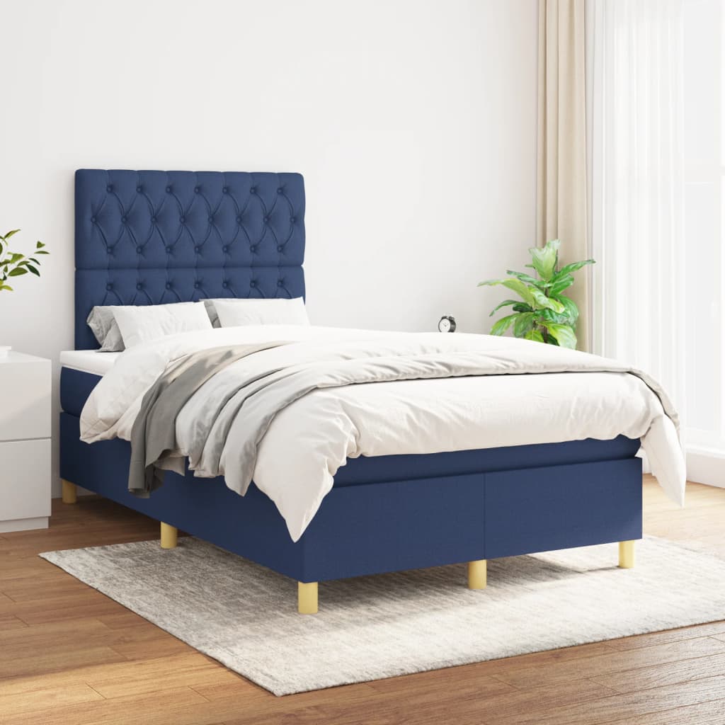 Boxspring met matras stof blauw 120x200 cm is nu te koop bij PeponiXL, paradijselijk wonen!