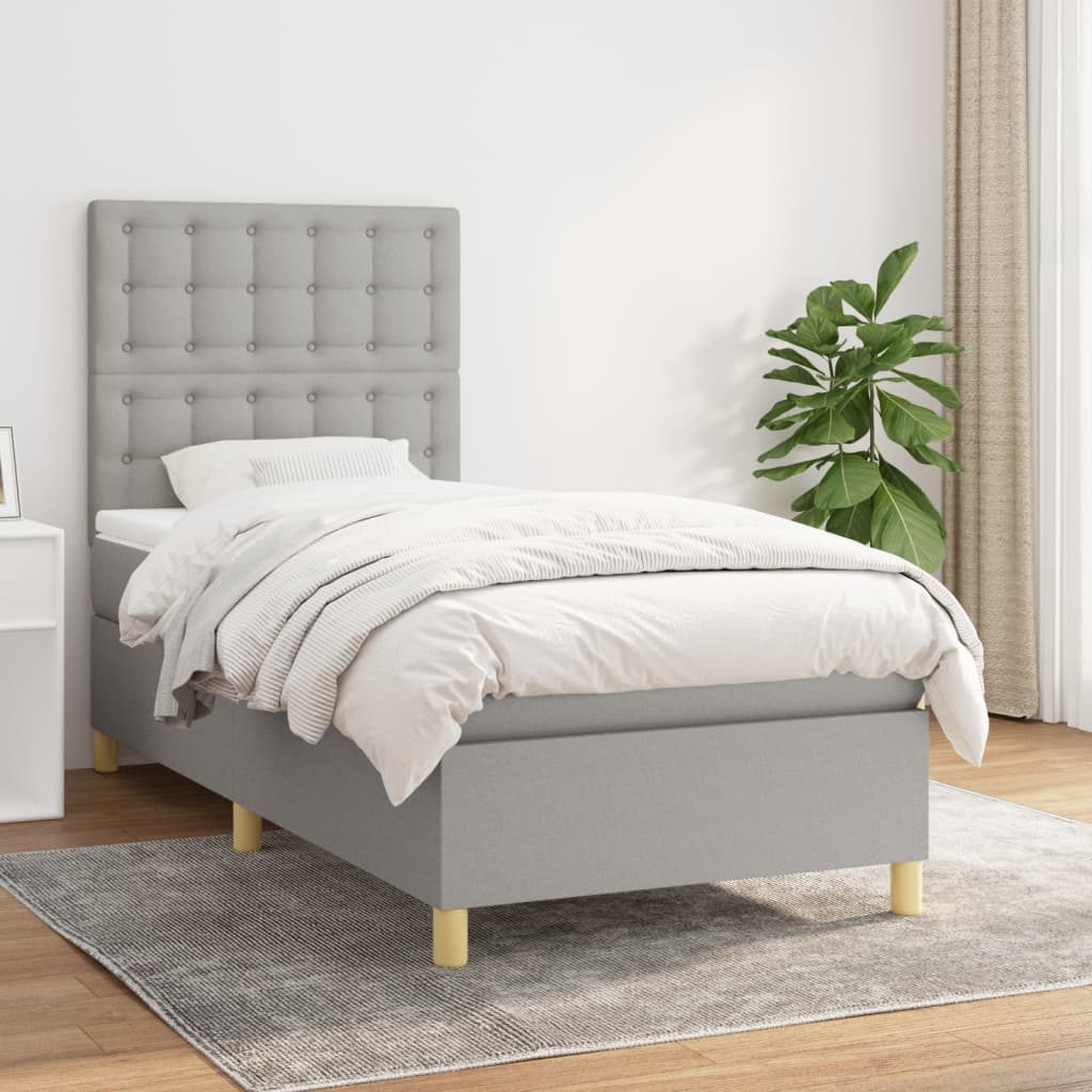 Boxspring met matras stof lichtgrijs 90x190 cm is nu te koop bij PeponiXL, paradijselijk wonen!