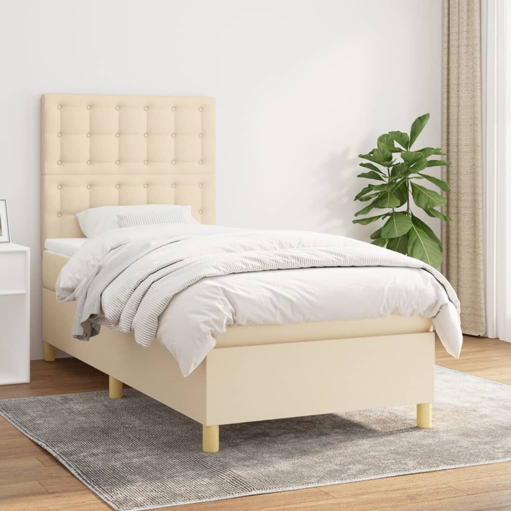 Boxspring met matras stof crèmekleurig 90x190 cm is nu te koop bij PeponiXL, paradijselijk wonen!