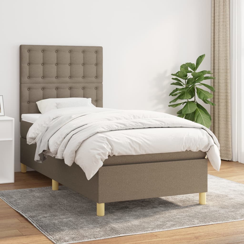 Boxspring met matras stof taupe 90x200 cm is nu te koop bij PeponiXL, paradijselijk wonen!