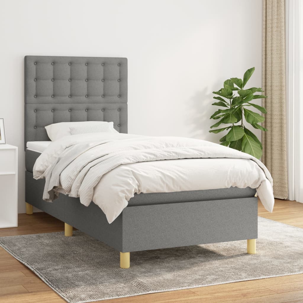 Boxspring met matras stof donkergrijs 100x200 cm is nu te koop bij PeponiXL, paradijselijk wonen!