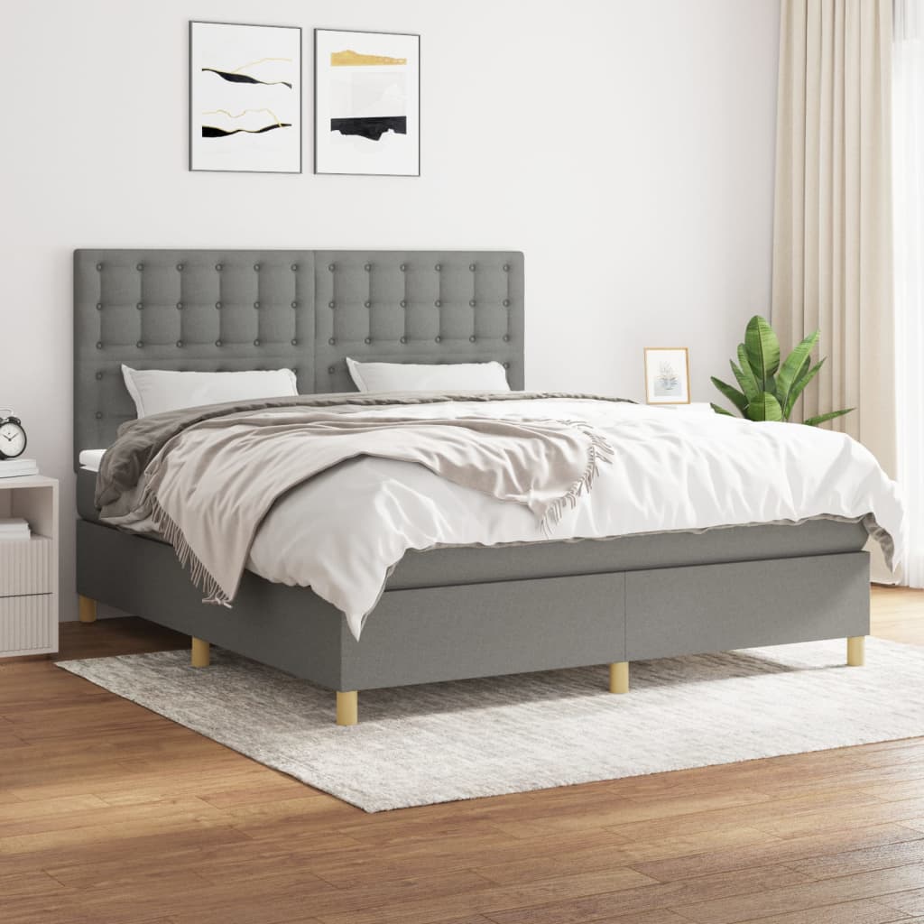 Boxspring met matras stof donkergrijs 160x200 cm is nu te koop bij PeponiXL, paradijselijk wonen!