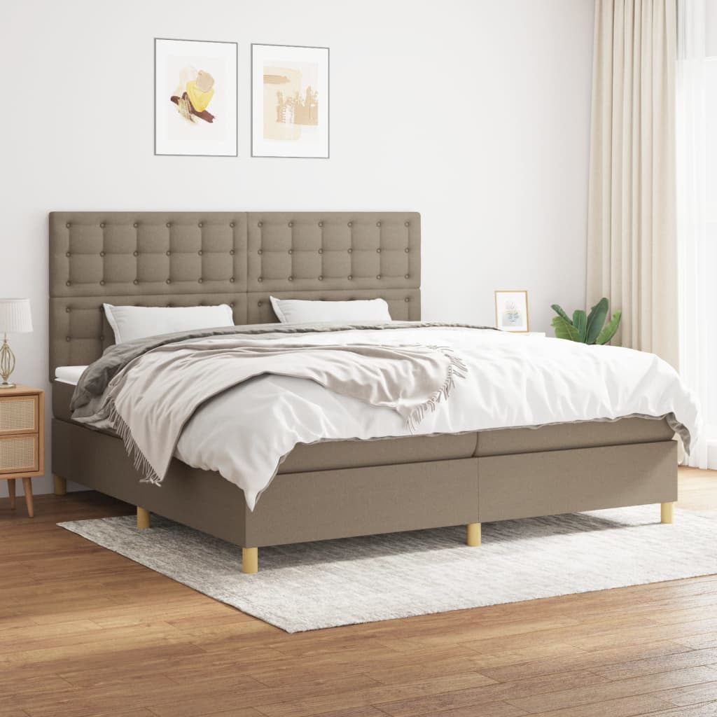 Boxspring met matras stof taupe 200x200 cm is nu te koop bij PeponiXL, paradijselijk wonen!