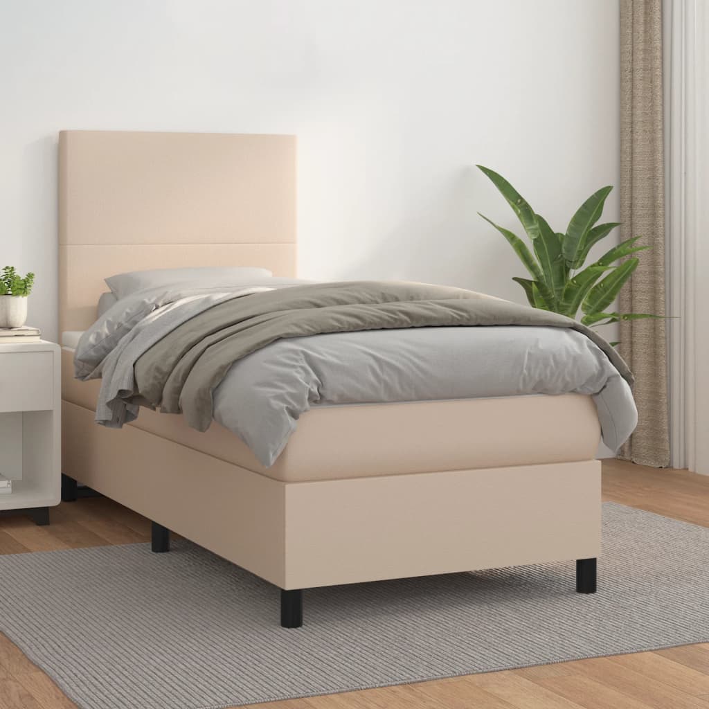 Boxspring met matras kunstleer cappuccinokleurig 80x200 cm is nu te koop bij PeponiXL, paradijselijk wonen!